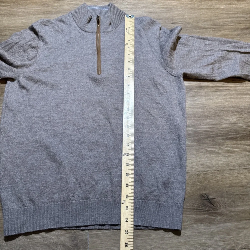 Johnnie-O Mens LARGE Raynor Pullover 1/4 Zip Merino Wool Sweater Walnut‎ Brown